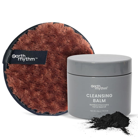 Earth Rhythm Charcoal Cleansing Balm and Reusable Cleansing Pad Combo, Easily Removes Stubborn Face & Eye Makeup - 50 gm