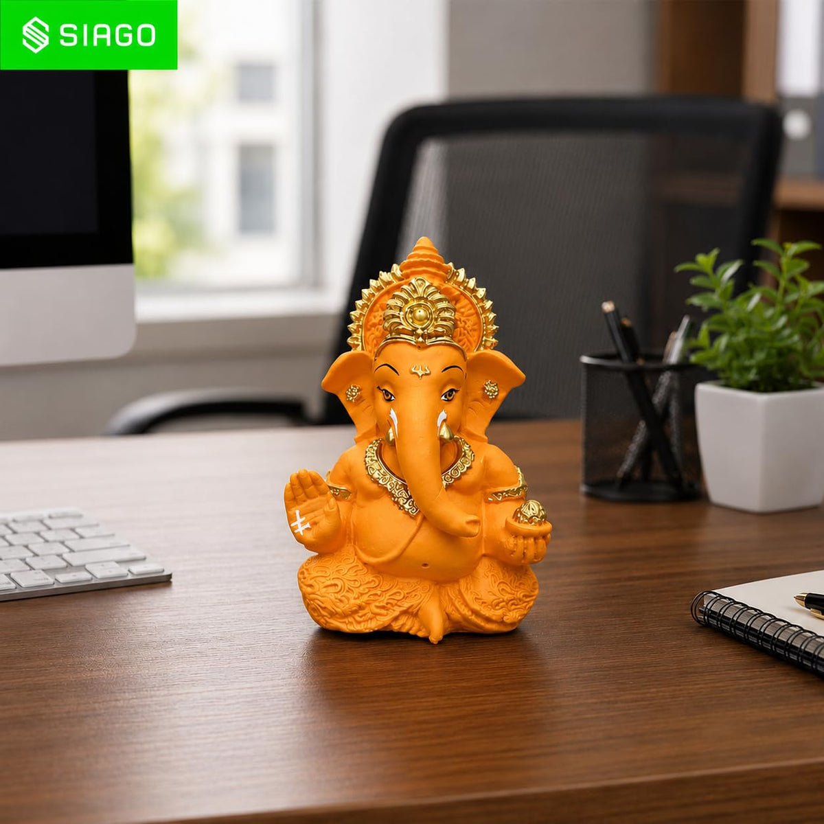 Premium Lord Ganesha Idol for Car Dashboard | 3.5 Inch Resin Ganpati Murti | Elegant Home & Office Decor Showpiece Mustard Yellow SIA485