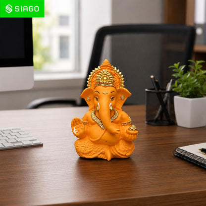 Premium Lord Ganesha Idol for Car Dashboard | 3.5 Inch Resin Ganpati Murti | Elegant Home & Office Decor Showpiece Mustard Yellow SIA485