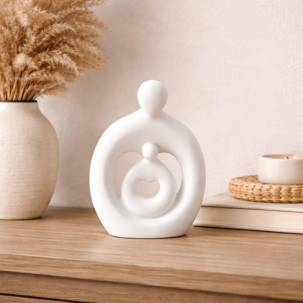 Mother & Baby Statue Showpiece, Resin Mother Child Figurine for Home Decor, Motherhood Sculpture, Housewarming Gift, Anniversary & Shower Gift for Mom-to-Be