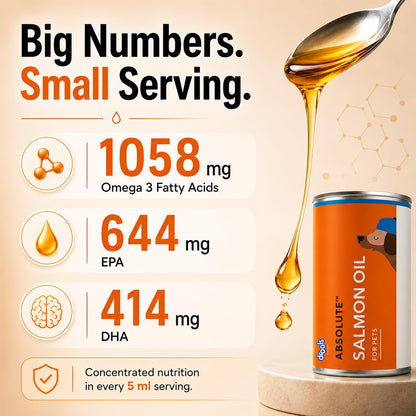 Drools Absolute Dog Supplement Syrup 300ml Jar | Salmon Flavour | All Breeds | Promotes Shiny Coat | Boosts Immunity | Aids Brain Development | Helps Prevent Skin Issues | Maintains Heart Health