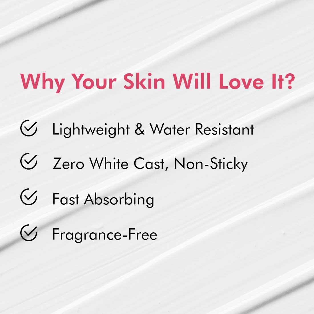 Text list highlighting features of a skincare product on a white background