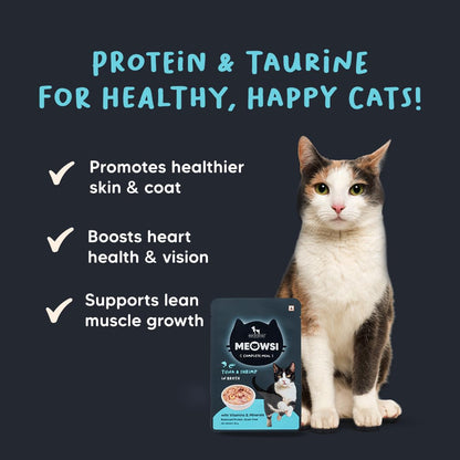 Meowsi by HUFT Tuna & Shrimp in Broth Cat Food - 80 gm | Tender & Juicy Seafood Meal for Persian & All Breeds | Rich in Protein & Omega Fatty Acids | All Breeds