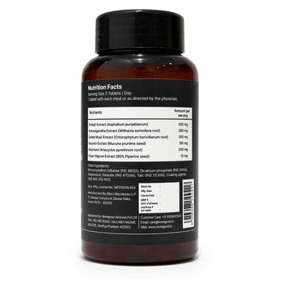 MoreGood Nutrition Pure Shilajit Ashwagandha Tablets for Men with Safed Musli Kaunch Beej Gokshura Akarkhara Ayurvedic Herbal Supplement for Energy Stamina Strength and Daily Wellness 60 Tablets