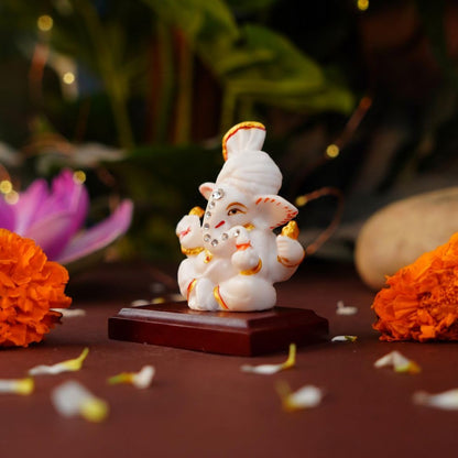 Pagri Ganesh Ji Murti Idol Decorative Showpiece for Home Decor | Ganesh Idol for Car Dashboard, Home Temple, Office Desk, Pooja Room | God Idols for Puja & Festival Statue Gifting 3.2"