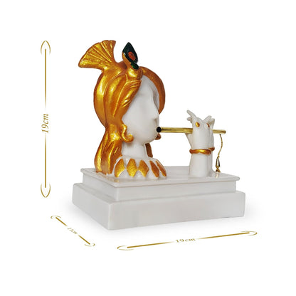 Decorative Krishna Idol Playing Flute Figurine, White and Gold Resin,Showpiece for Home Decor Living Room House Warming Gift Krishna Statue for Good Luck Wealth properity19x11x19 cm