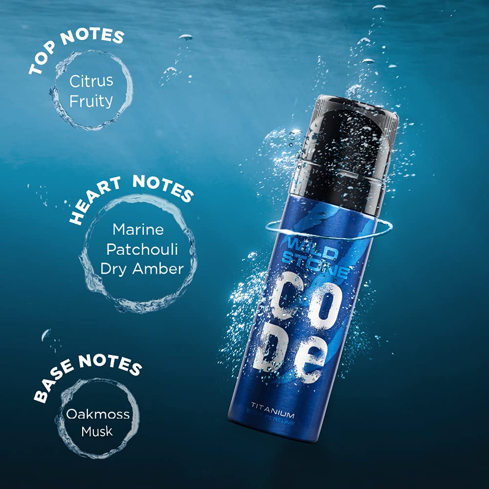 Blue bottle with 'CODE' branding on a blue background with water droplets