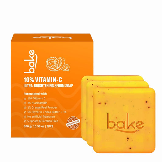 BAKE 10% Vitamin C Ultra Brightening Serum Soap (300g, Pack of 3) with 3% Niacinamide & Turmeric for Pigmentation, Sun Tan & Dark Spots | Exfoliates Dead Skin Cells, Removes Stubborn Marks | For Men & Women - 300g