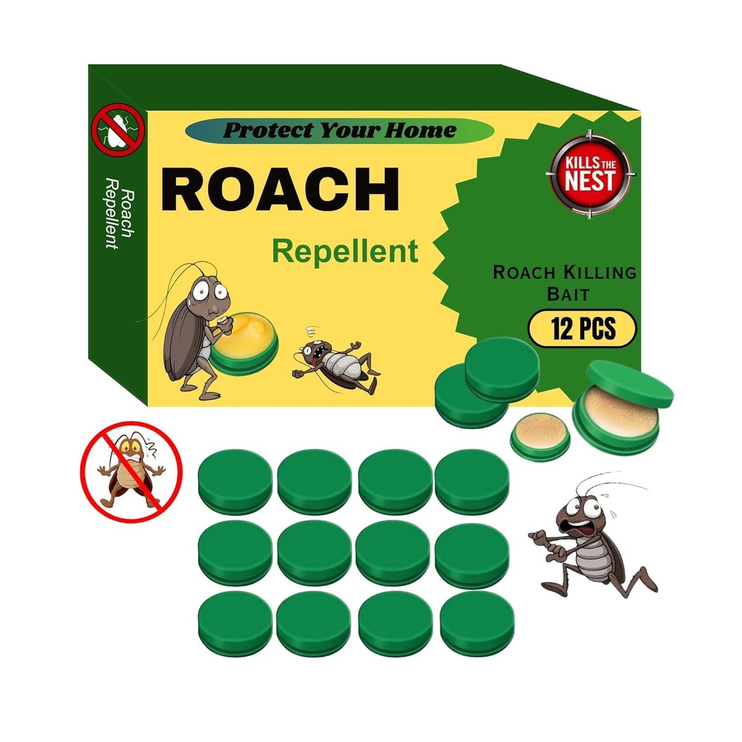 Cockroach Killer Bait Gel for Home – Natural Plant-Based Roach Control with Bait Stations – Odorless & Mess-Free Cockroach Repellent for Kitchen, Bathroom & Cabinets