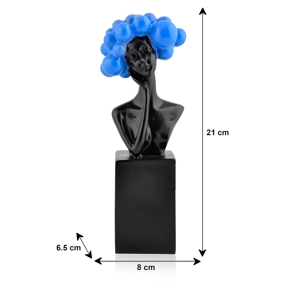 Artistic Blue Sphere Bust Sculpture | Modern Black Resin Decor | Contemporary Woman Figurine | Abstract Home Accent | Luxury Art Piece for Living Room, Dining Room, or Entryway