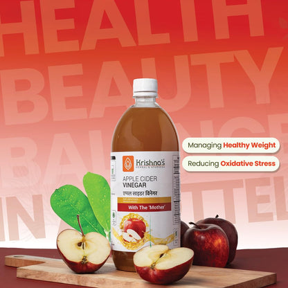 Krishna's Apple Cider Vinegar With Raw Unfiltered ACV With Mother, Unpasteurized for For Weight Management Routine & Active Lifestyle - 1000 ml (Pack of 1)