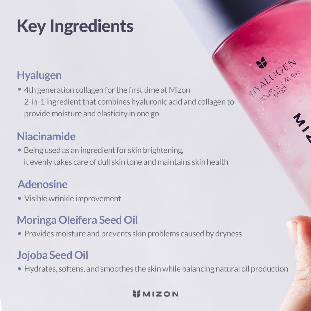 MIZON Hyalugen Double Layer Mist with Hyaluronic Acid and Marine CollagenYouthful Skin Spray Instant Glow Moisturizing Korean Skincare - 100 ml