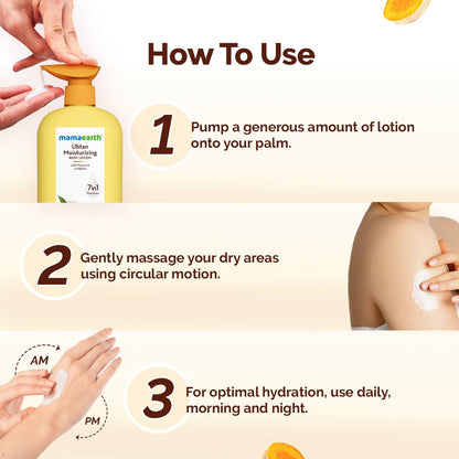 Mamaearth Ubtan Moisturizing Body Lotion with Turmeric & Saffron for Glowing Skin | 48 Hrs Moisturization | Nourishes Dry Skin | 7 in1 Total Care | 100% Natural Butter | Non-Greasy Smooth Skin | 400 ml