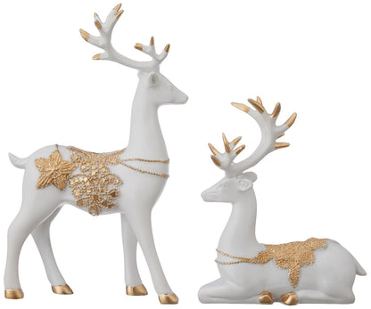 Amazon Basics Creative Resin Golden and White Reindeer Sculptures | Beautiful Home Decor Handicraft Resin | Elevates The Energy of Your Room (Pack of 2, White and Golden)