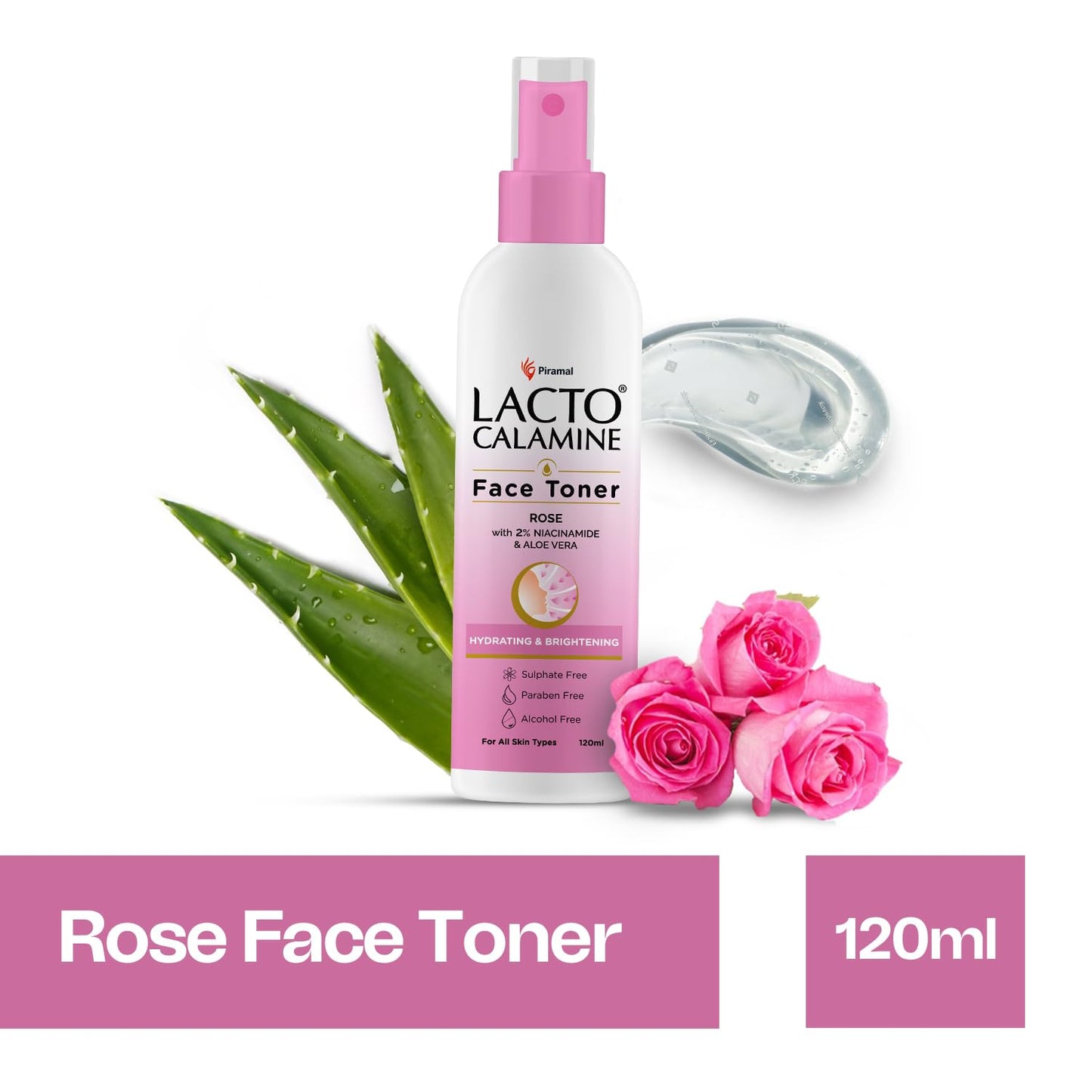 Lacto Calamine Rose Water Toner For Glowing Skin | 120ml | Gulab Jal Face Toner | Rosewater with Aloe Vera & 2% Niacinamide | Cleanses, Hydrates & Moisturises Skin | No Sulphate, Alcohol, & Parabens