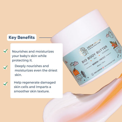 Little Rituals Baby BIO BODY BUTTER - NOURISH+ PROTECT Formulated with best plant botanical -PUMPKIN & SHEA BUTTER, SEABUCKTHORN OIL. Natural, Organic, Dermat tested, SWISS Technology (200 gm)