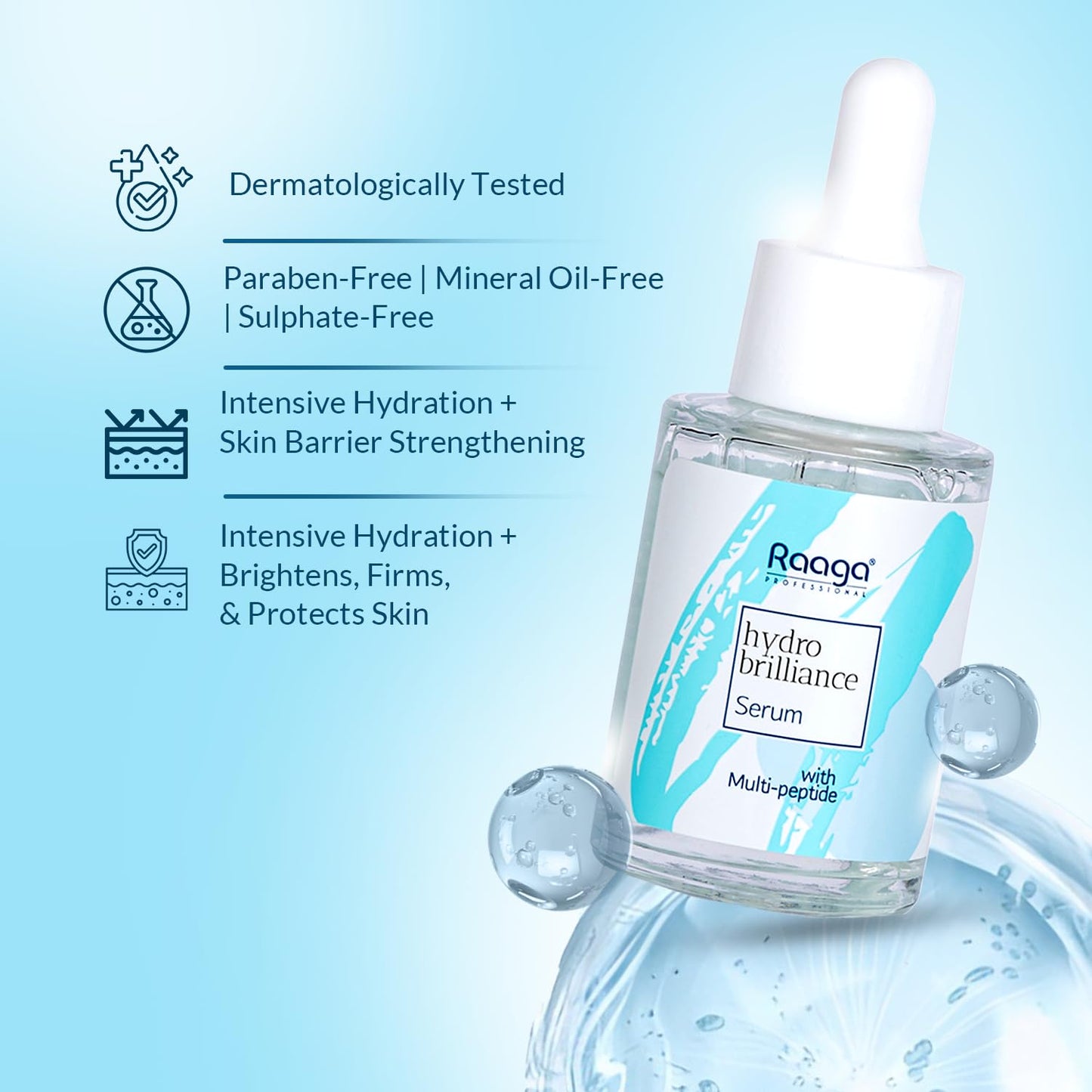 Raaga Professional Hydro Brilliance Serum with Multi-Peptide | Paraben Free, Sulphate Free, Dermatologically Tested (30 ml)