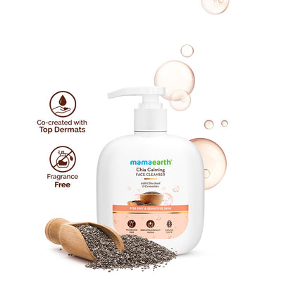 Mamaearth Chia Calming Face Cleanser With Chia Seed & Ceramides For Dry & Sensitive Skin - 180 Ml,Gives Hydrated Glow,Co-Created With Top Dermats,Non-Foaming,Cleanses Gently,Healthy Skin Barrier