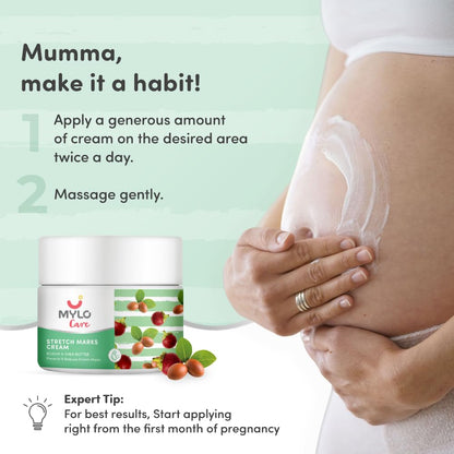 Mylo Care Stretch Marks Cream for Pregnancy with the Goodness of Shea Butter, Saffron, Kokum Butter and Aloe Vera, Australia Certified Toxin Free, No Mineral Oils - 100ml