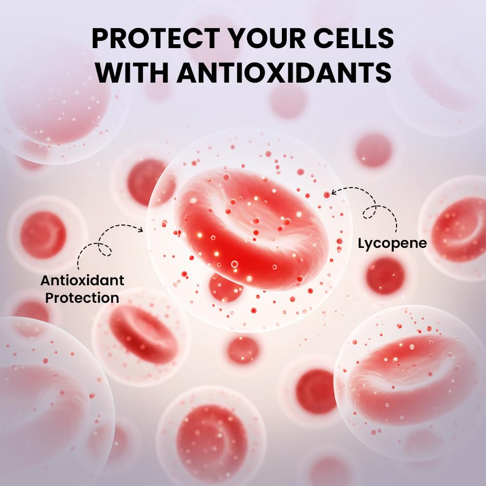Illustration of cells with antioxidant protection and lycopene, promoting the use of antioxidants.