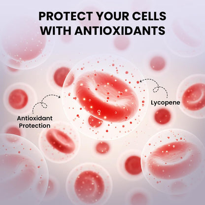 Illustration of cells with antioxidant protection and lycopene, promoting the use of antioxidants.