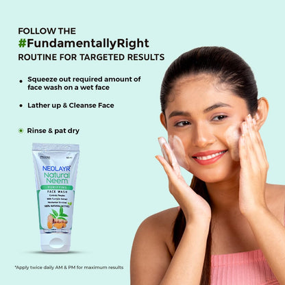 NEOLAYR Natural Neem Purifying Face Wash | With Neem & Turmeric Extracts | Prevents Pimples | Helps in Reducing Scars | Ideal for Acne Prone & Sensitive Skin - Added Moisturiser,50 ml