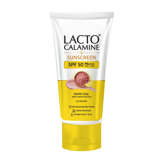Lacto Calamine Sunscreen SPF 50 | 50g | PA ++++ For Oily Skin | UVA – UVB | Water Resistant & No White Cast | With Kaolin Clay, Vitamin E & Lemon Extracts | Paraben Free