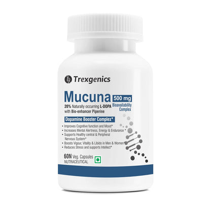 Trexgenics Mucuna 500 mg supplement bottle on a white background