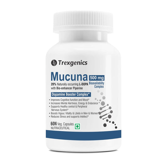 Trexgenics Mucuna 500 mg supplement bottle on a white background