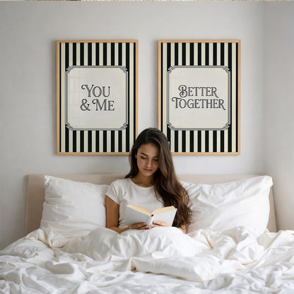 Couple Quote Wall Art Set of 2, Black & White Framed Prints (Art 10, 10x13 Inches)