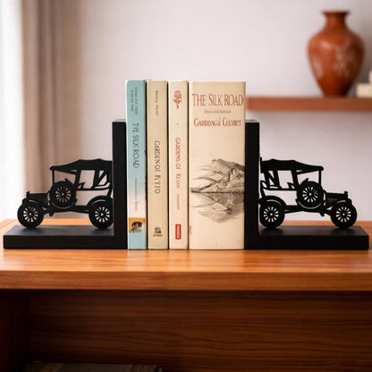 eCraftIndia Wooden Book End with Jeep Showpiece for Home Decor Office Table | Gift for Housewarming Birthday