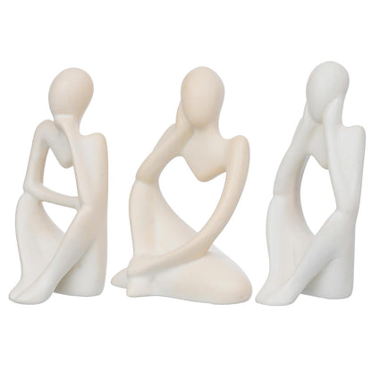 eCraftIndia Resin Decorative Thinking Human Figurines Statues Showpieces (Set of 3, White)| Home Decor Items for Living Room Bedroom Hall Office Desk Bookshelf Table| Home Decor Gifts for Birthday