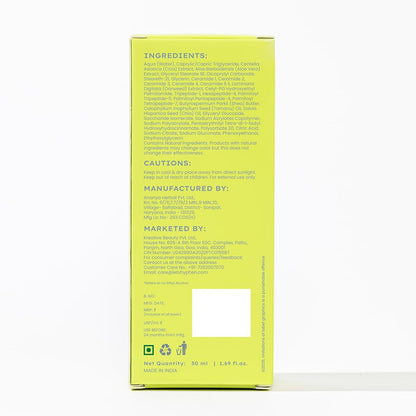 Back view of a green product packaging with text on a white background
