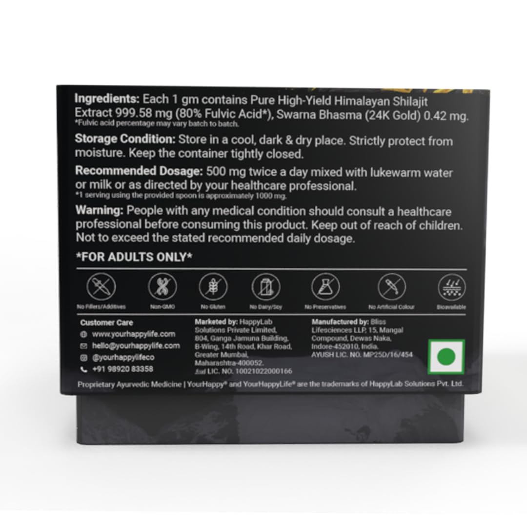 YourHappyLife Triple Strength Shilajit Gold Resin with over 80 minerals and 80% fulvic acid for enhanced strength, improved muscle recovery, vitality, and immunity (Pack of 1, 20 Grams)