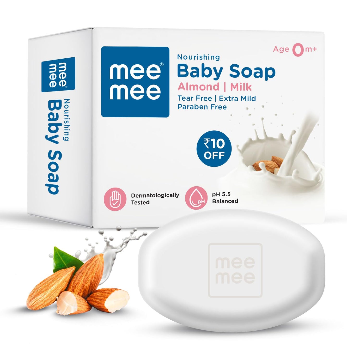 Mee Mee Nourishing Baby Soap for Bath Bar with 100% Natural Almond Oil & Milk Extract, Dermatologically Tested for Soft Baby Skin, 75 Gram