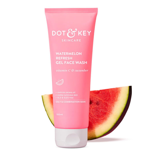 Zephivo DOT & KEY Watermelon Super Glow Gel Face Wash With Vitamin C&Cucumber|Face Wash For Glowing Skin|Oil Free Face Wash|Removes Excess Oil&Dirt|For Combination & Oily Skin|For Women & Men|100Ml
