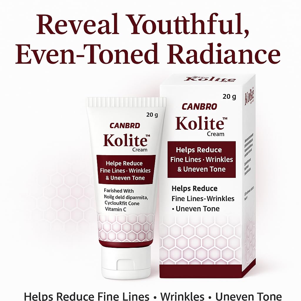 Kolite Cream – Helps Reduce Fine Lines, Wrinkles & Uneven Skin Tone | Enriched with Kojic Acid Dipalmitate, Cyclomethicone & Vitamin C | Brightening & Anti-Ageing Face Cream – 20 g by CANBRO