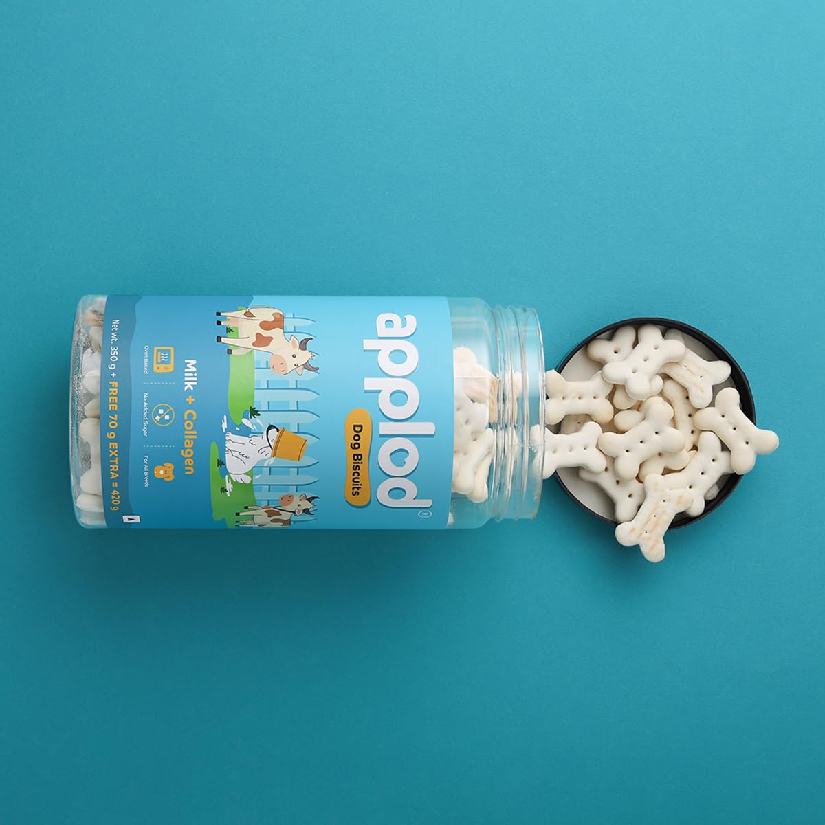 Applod Milk with Collagen Dog Biscuits for Puppies & Adult Dogs | Oven-Baked Crunchy Dog Treats Made with Real Ingredients | Healthy Training & Reward Snacks | 420g