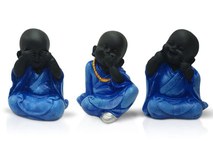 Polyresin Meditating Monk Buddha/Laughing Buddha/Happy Man Statue Standard Blue Color, 3 Piece - Lb-03