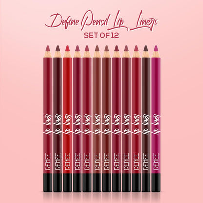 RENEE Define Matte Lip Liner, Long Lasting & Smudge Proof, Full Coverage, Intensely Pigmented, Easy Glide Formula, Vitamin E & Castor Oil Infused, Set of 12
