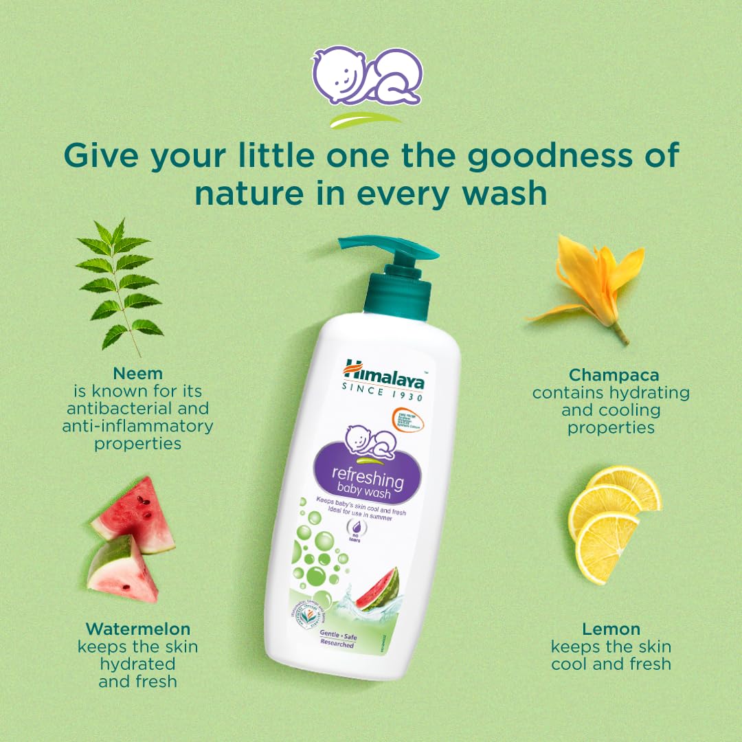Himalaya Refreshing Baby Wash 400ml | No tears formula |with Watermelon, Neem & Lemon| Keeps baby's skin cool & fresh