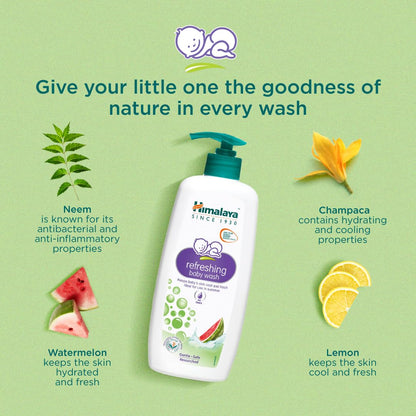 Himalaya Refreshing Baby Wash 400ml | No tears formula |with Watermelon, Neem & Lemon| Keeps baby's skin cool & fresh