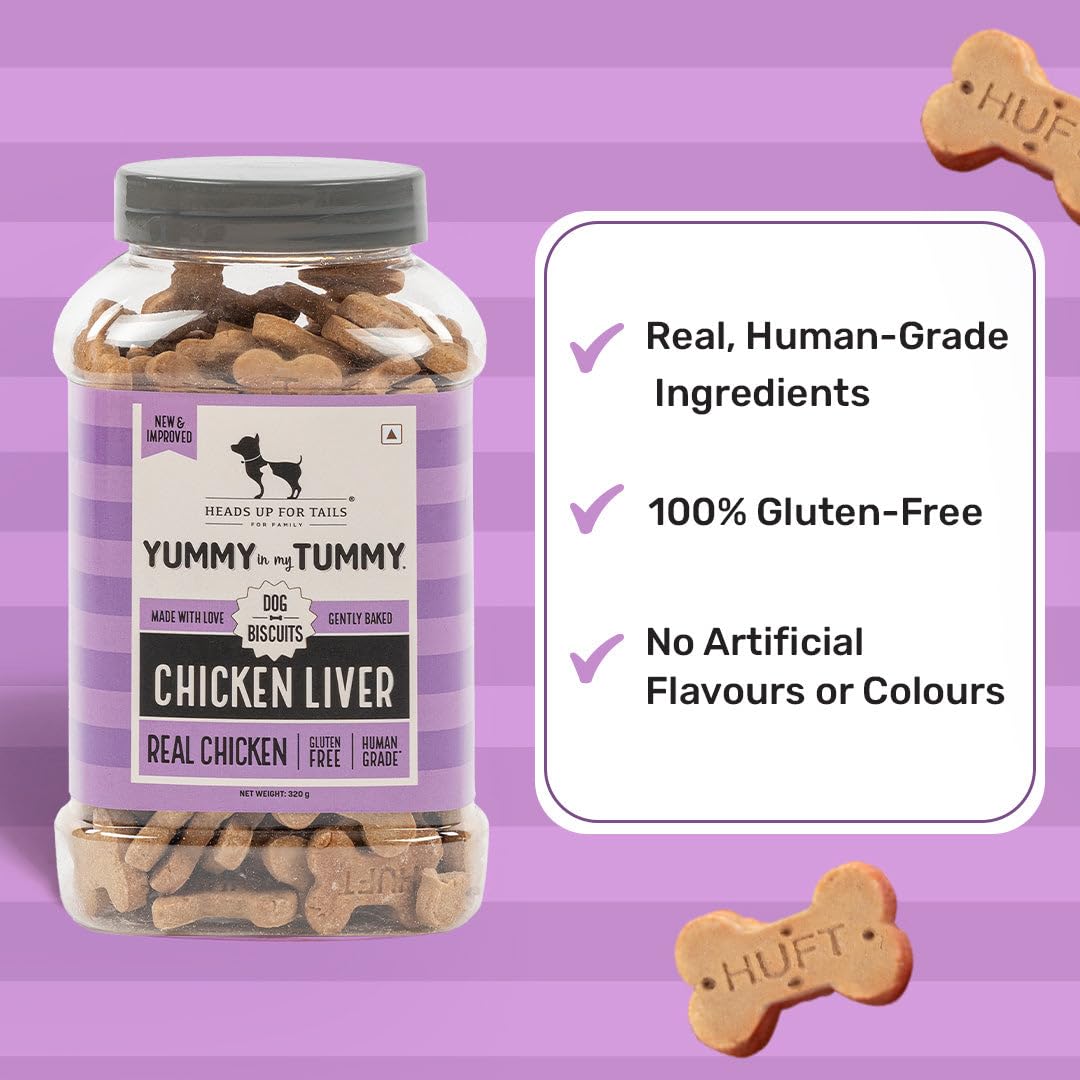 Yummy in My Tummy by HUFT Chicken Liver Dog Biscuits – 800 gm | Crunchy Treats for Puppies & Adult Dogs | High-Protein Snack | Made with Real Ingredients | Ideal Training Treat for All Breeds Dogs