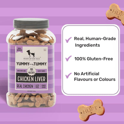 Yummy in My Tummy by HUFT Chicken Liver Dog Biscuits – 800 gm | Crunchy Treats for Puppies & Adult Dogs | High-Protein Snack | Made with Real Ingredients | Ideal Training Treat for All Breeds Dogs