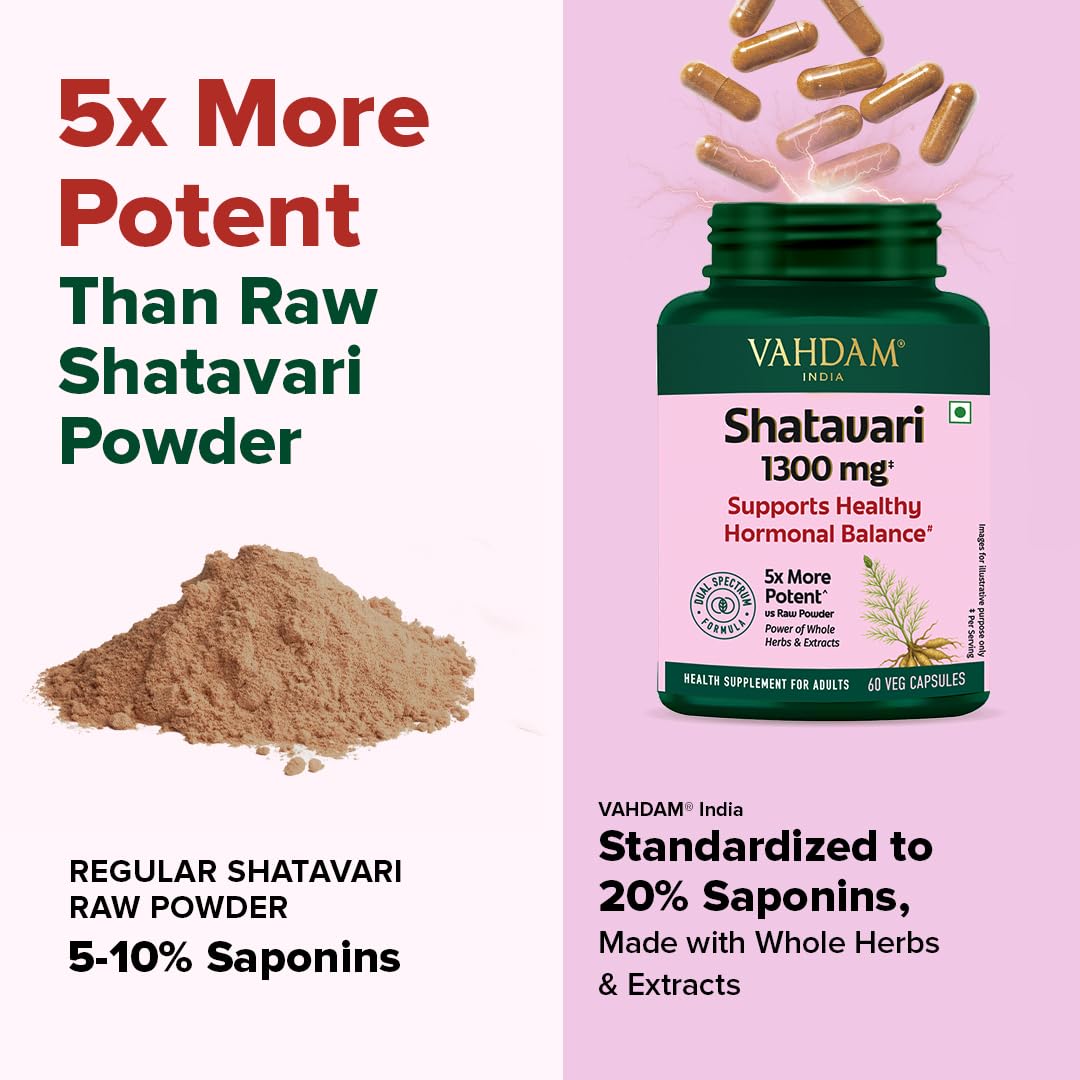 VAHDAM Shatavari Capsules | Menopause, Lactation, Postnatal Recovery & Hormonal Balance | 5X More Potent than Regular Powder | Dual Spectrum Formula | Vegan, Gluten-Free | 60 Veg Capsules
