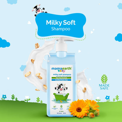 Mamaearth Milky Soft Shampoo For Babies - 400 ml | Infused with Oats, Milk and Calendula | Gently Cleanses Hair, Balances Scalp pH & Makes Hair Soft & Smooth