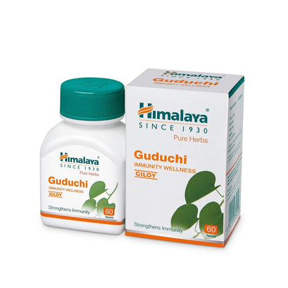 Himalaya Guduchi immunity wellness supplement bottle and packaging on a white background