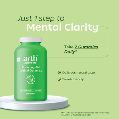 Arth Brahmi Gummies for Memory, Focus, Concentration & Brain Fog Support - 30 Capsules for Men & Women | Bacopa Monnieri Supplement | Enhanced Absorption for Mental Clarity, Alertness & Positive Mood