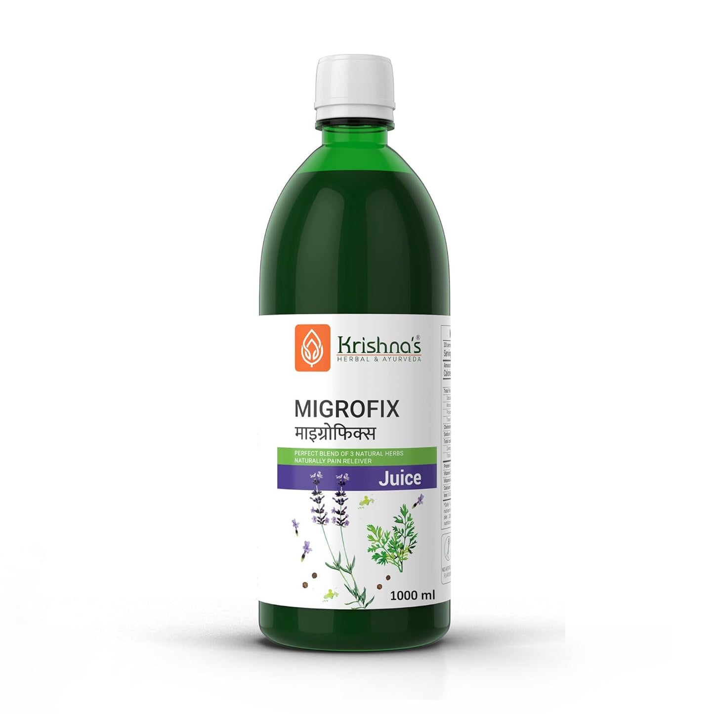 Krishna's MigroFix Juice, Perfect Blend of Dhaniya, Kalimirch & Ustukhuddus, No Artificial Colors or Flavors - 1000 ml (Pack of 1)