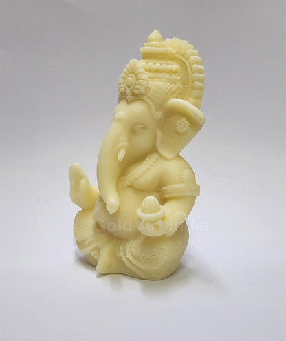 Gold Art India 3D Ivory Ganesh Idol for Car Dashboard Small Ganesha Murti Ganpati Idol for Home Decor Puja Lord Ganesh Statue Gift for Office Desk Puja Room Figurine, Resin, Religious
